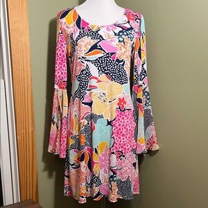 Colorful Floral Bell Sleeve Dress